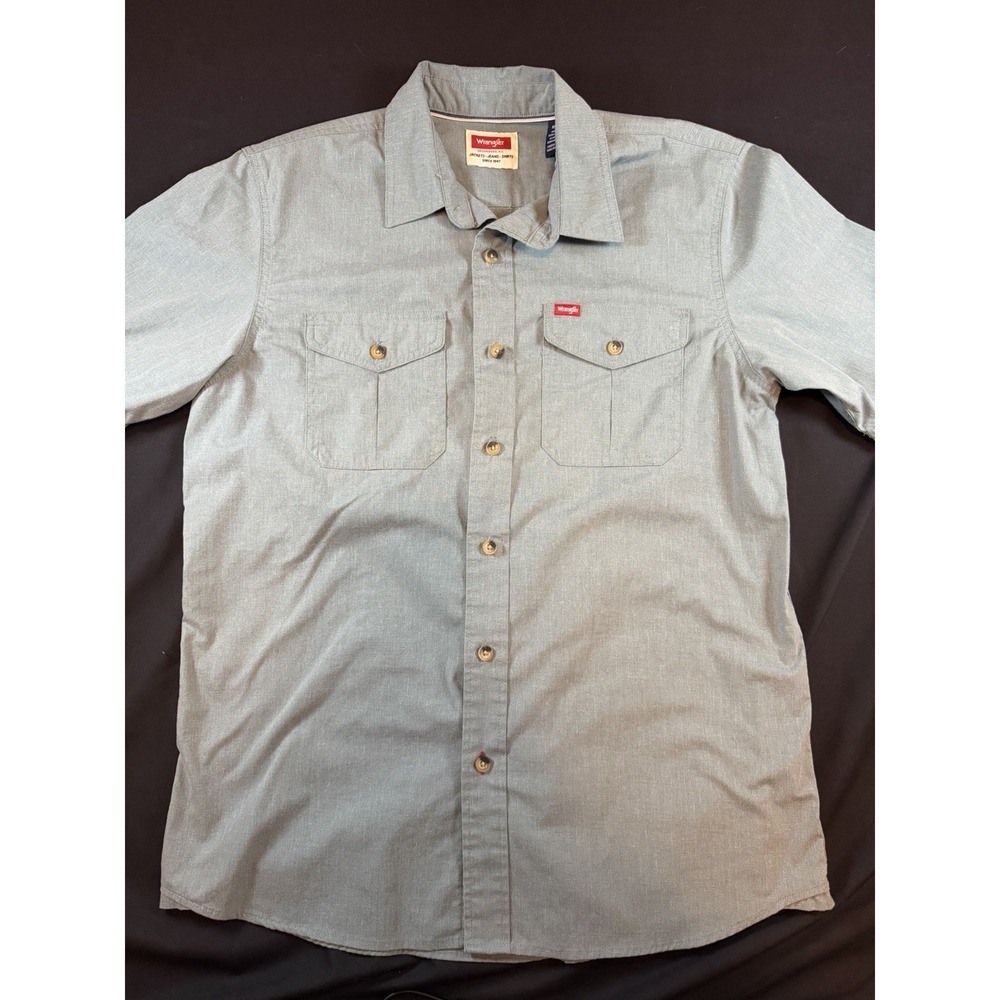 Wrangler Green/Grey Heather Men's SS Button Down Shirt, M